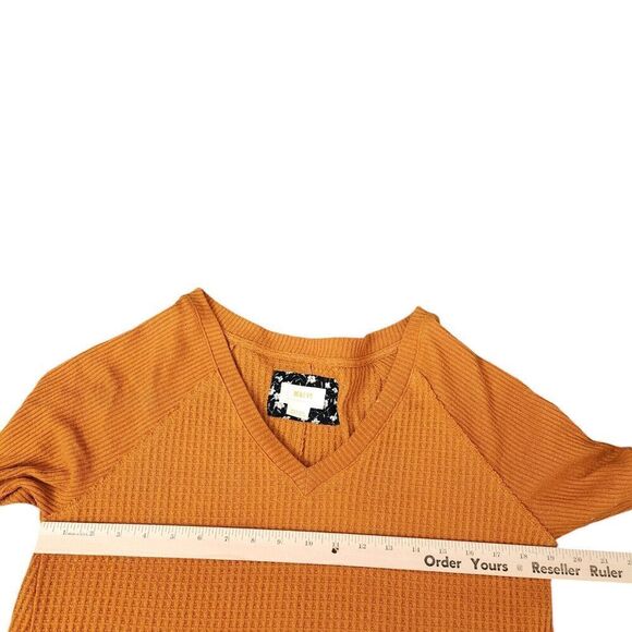 Maeve Anthropologie Top Medium Pearson Pumpkin‎ Orange Waffle Thermal Pullover - Picture 10 of 11